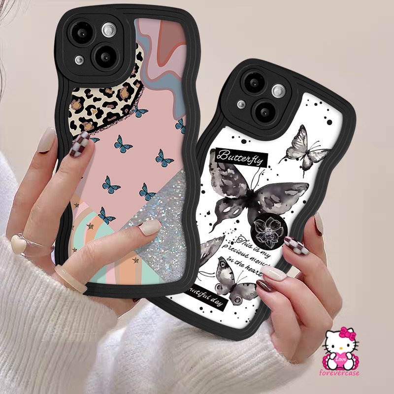 Casing Fashion Lembut Tepi Bergelombang Untuk Redmi Note11 10s 10 8 9 11s 9s Pro Max Redmi A1 12C 9A 9T 10C A1+9C NFC 10 9 10A Mi M3 11T Pro POCO X3 NFC Pro Fantasy Romantic Butterfly Sarung