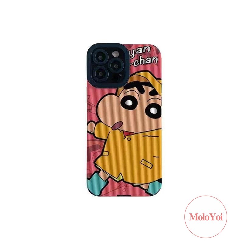 IPHONE Kartun Lucu Crayon Shin-chan Case Kompatibel Untuk Iphone7 8 Plus11 14 12 13 Pro MAX 7Plus XS XR X MAX Tekstur Kulit Stiker Shockproof Lembut Phone Cover