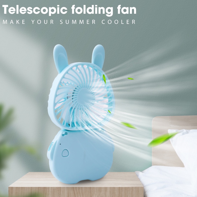 Kipas Genggam Bentuk Kelinci Dengan Lanyard Leher Gantung/ USB Rechargeable Foldable Desktop Mini Cooling Fan