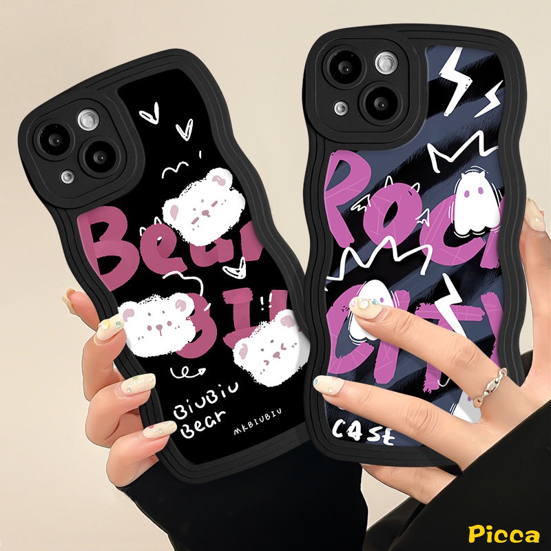 Case Untuk Redmi Note9 9s 8 11 10 Pro 10s 11s Redmi 12C 10C A1 9A 9 9T 10 10A 9C A1+POCO M3 X3 NFC Pro Mi 11T Pro Kartun Beruang Hantu Lucu Monster Kecil Huruf Wavy Edge Sarung Soft Cover