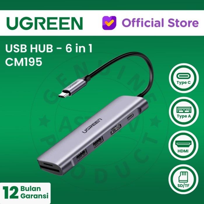 UGREEN 6in1 USB-C Hub CM195/Adapter HUB USB C 6 in 1 UGREEN Type C Mini HUB