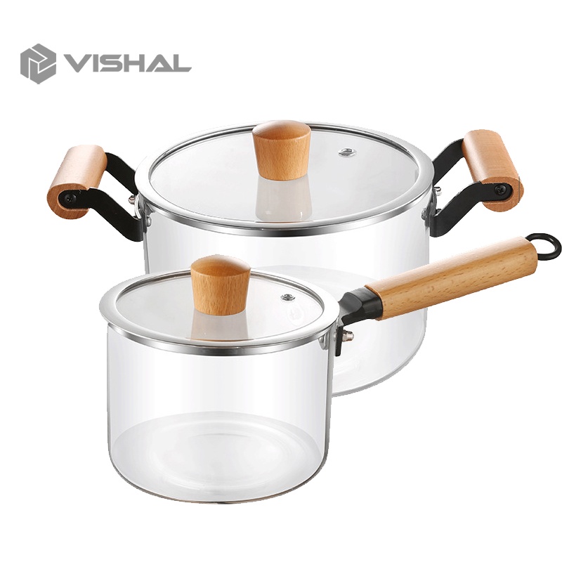 VISHAL Pot Panci Masak Stewing Soup Pot Borosilicate Glass Dengan Pegangan/ Panci Kaca Transparant Anti Api Anti Panas Borosilicate