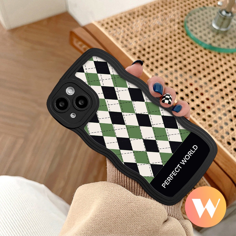 IPHONE Casing Belakang Tpu Lembut Tepi Bergelombang Kompatibel Untuk Iphone11 13 12 14 Pro Max XR XS X Max 6s 7 14 8 6 Plus 7Plus SE 2020 Checkerboard Diamond Grid Phone Cover