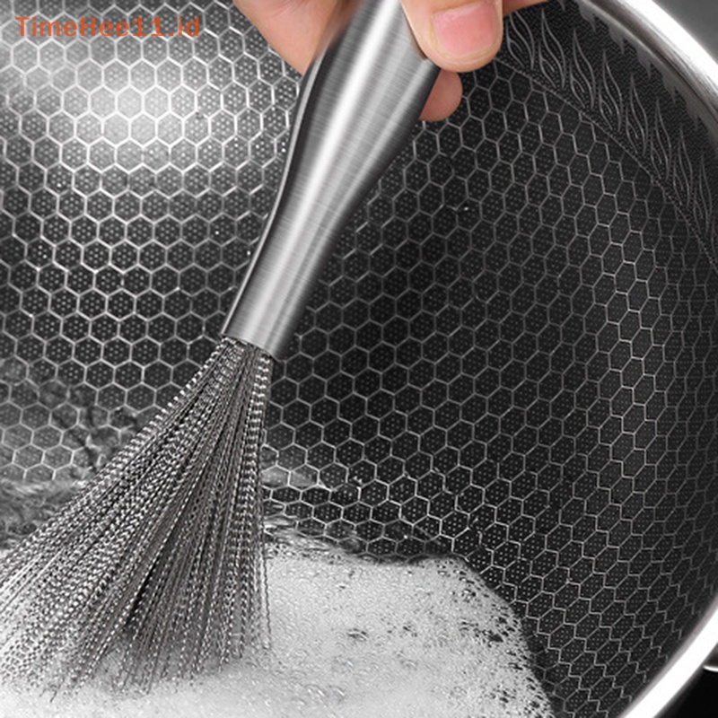 Timehee Sikat Panci Bahan Stainless Steel, Sikat Pembersih Gagang Panjang Untuk Panci ID