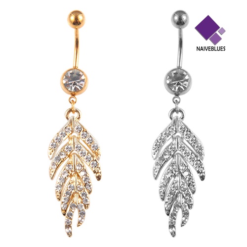 &lt; Naiveblues &gt; Wanita Berlian Imitasi Bentuk Daun Liontin Pusar Kancing Tindik Perut Jewellry