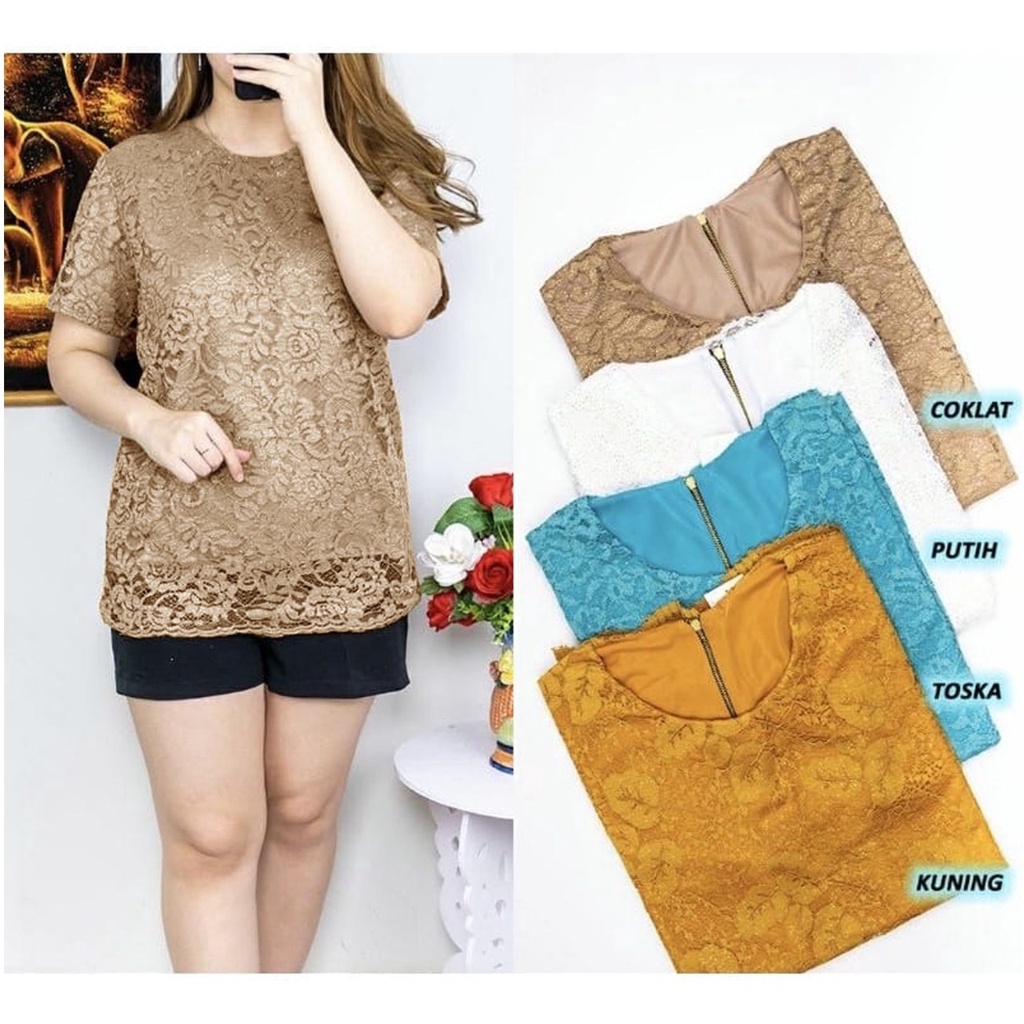 BLOUSE SIFANA BRUKAT / ATASAN BROKAT WANITA / BAJU ATASAN MODEL KEBAYA LENGAN PENDEK BAHAN BROKAT ME
