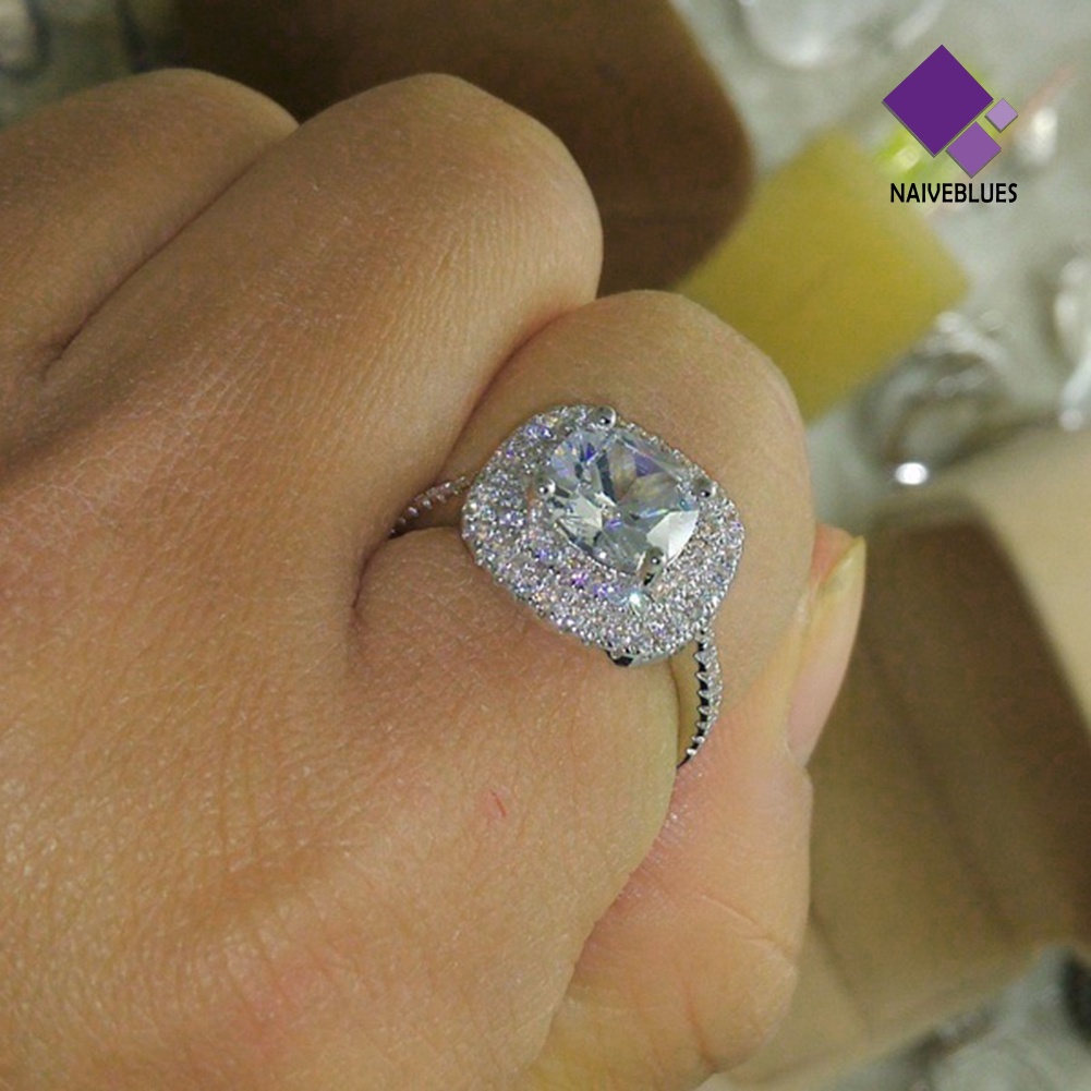 &lt; Naiveblues &gt; Shiny Large Square Faux Topaz Cincin Wanita Pesta Perjamuan Perhiasan Decor