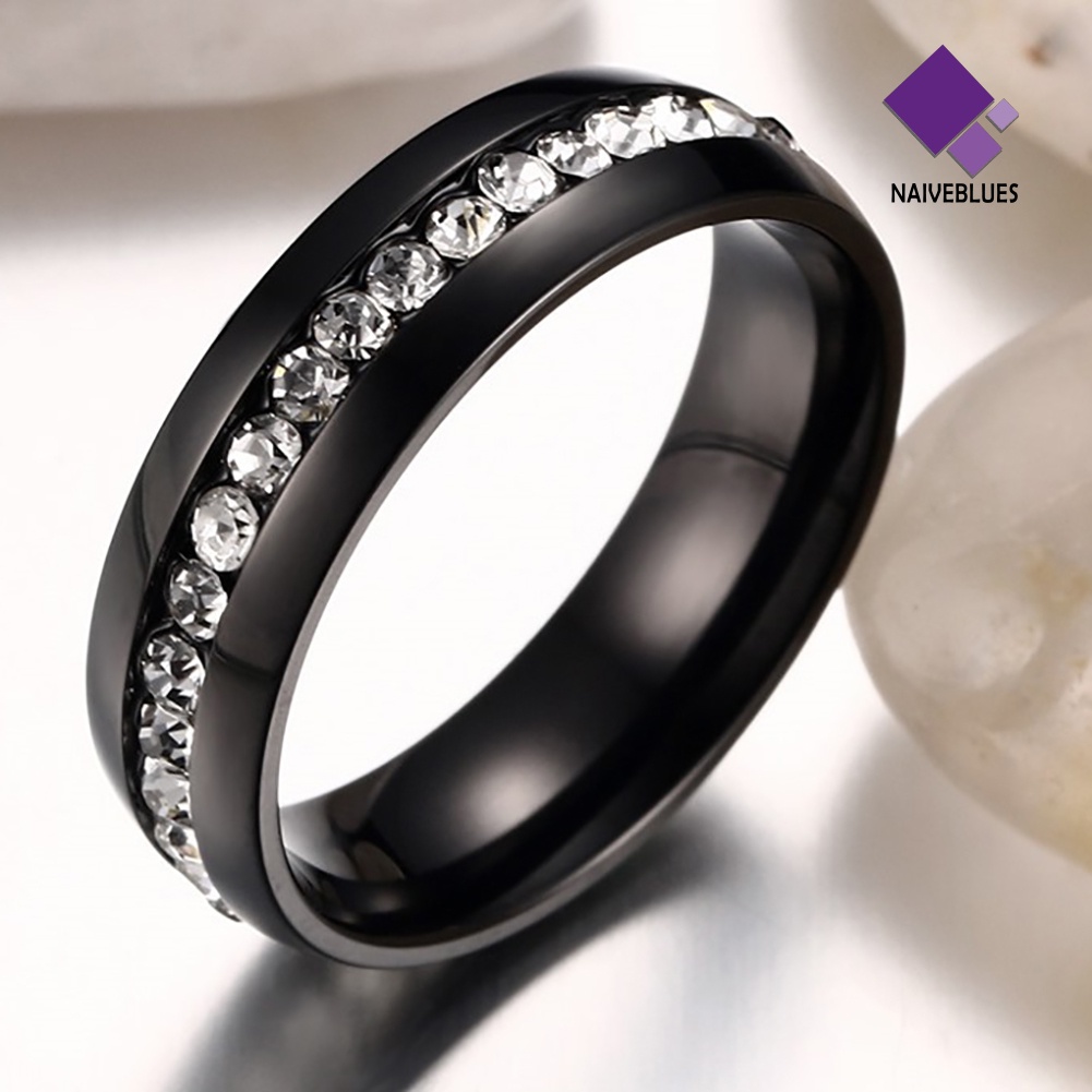 &lt; Naiveblues &gt; Wanita Pria Fashion Stainless Steel Rhinestones Band Pesta Cincin Hadiah