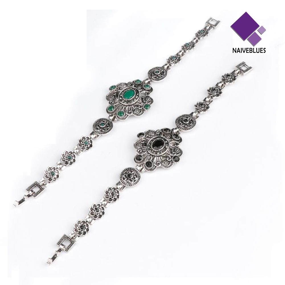&lt; Naiveblues &gt; Vintage Bunga Buatan Permata Gelang Bangle Pesta Perhiasan Wanita Hadiah