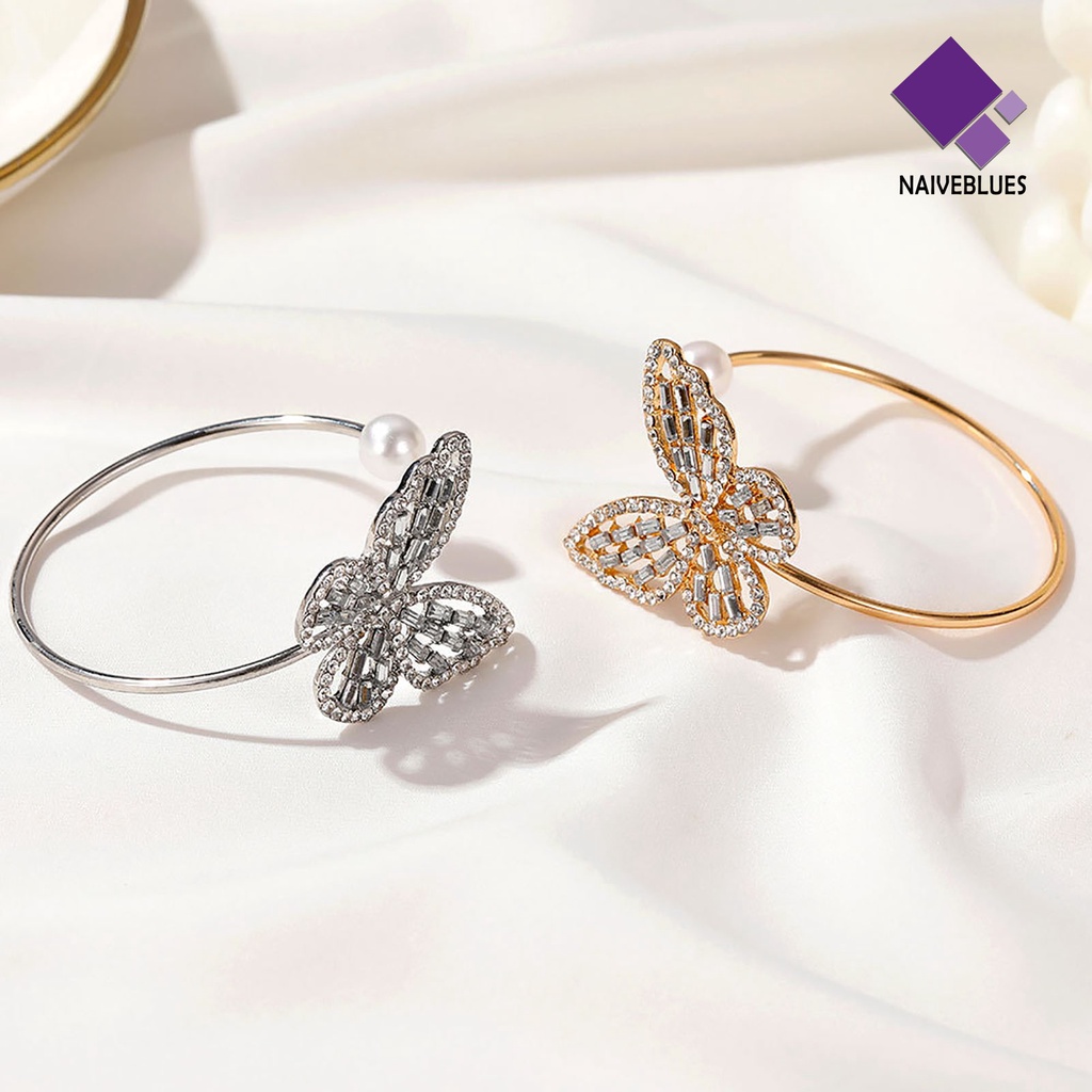 &lt; Naiveblues &gt; Bangle Stylish All-match Fleksibel Alloy Pembukaan Dapat Disesuaikan Kupu-Kupu Gelang Pesta