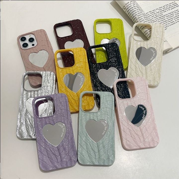 【Love Mirror】Fashion Pretty Matte Make up Mirror Silicone Case for iPhone XR XS Max 11 12 13 14 Pro Max Phone Case for Women Girl Gift Green