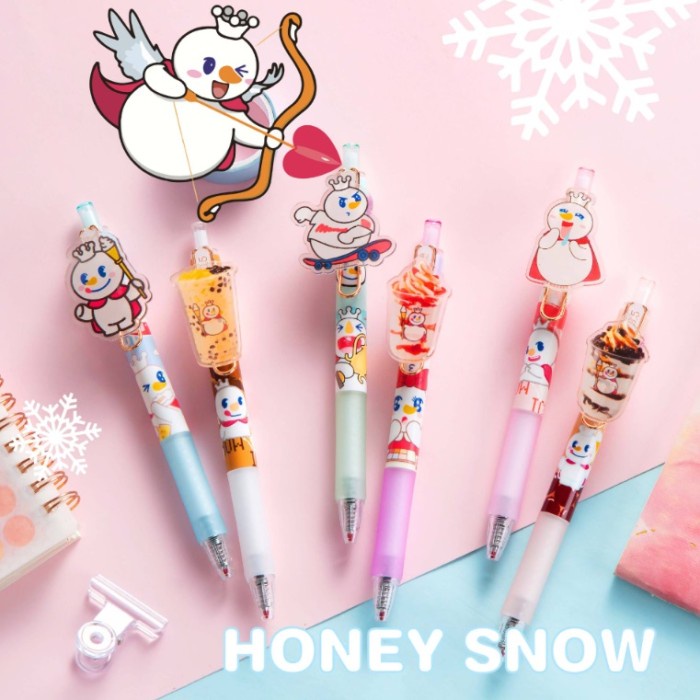 Pulpen Model boneka mixue / Ballpoint Gel Mixue VARIAN snowking / Pulpen Hitam