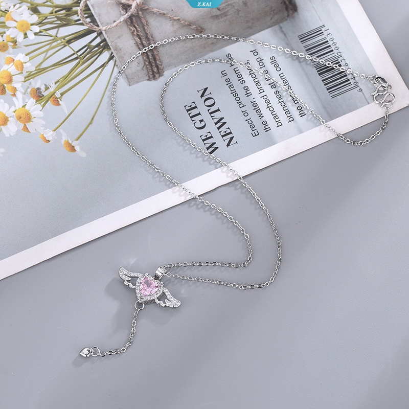 Cupid Kalung Hati Wanita Zirkon Merah Muda Romantis Aesthetics Choker Peri Tritone Aksesoris Hadiah Hari Valentine Perhiasan [ZK]