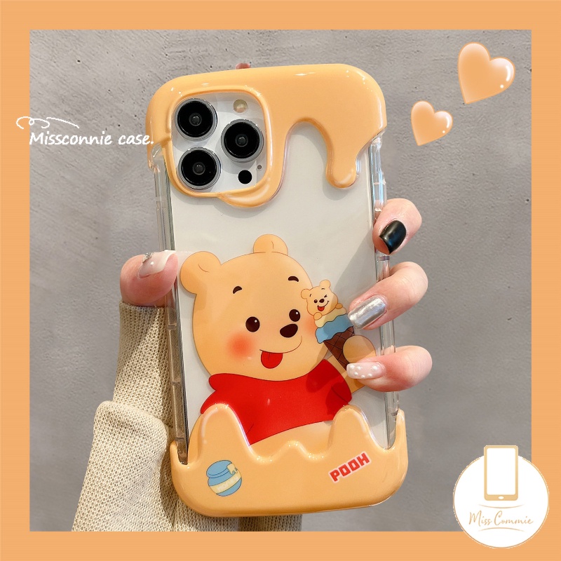 IPHONE Ins Ice Cream Cute Strawberry Bear Winnie The Pooh Casing Ponsel Kompatibel Untuk Iphone14Xr 7Plus 11 12 13 Pro Max X7 8 Plus XS Max SE 2020 Shockproof Cover Soft TPU Shell