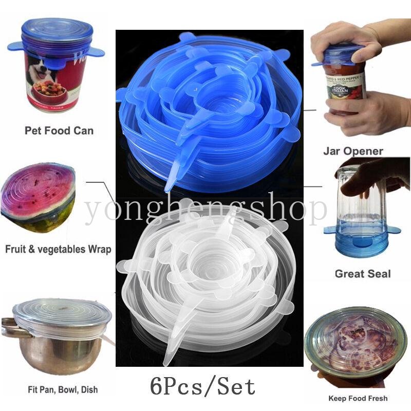 6 Pcs/set Elastis Silikon Penutup Makanan Peregangan Seal Cling Bungkus Wadah Mangkuk Tutup Tahan Lama Reusable Buah Makanan Fresh-keeping Covers Aksesoris Dapur