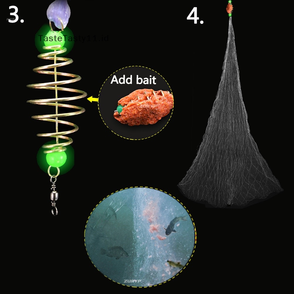 Tastetasty Multi Size Jaring Ikan Trap Mesh Luminous Bead Netg Sea Fish Net Tackle Desig.