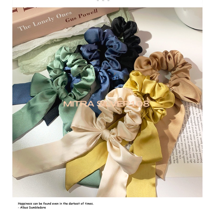 [MS108] KCR 07 - Ikat Rambut Model Scraf Warna Polos Gaya Korea Elegan | Aksesoris Fashion Wanita | Aksesoris Rambut Viral Model Terbaru | Kunciran Pita Impor Murah |IKAT Rambut Pita Satin Warna Polos Fashion Wanita Import / Ikat Rambut Satin