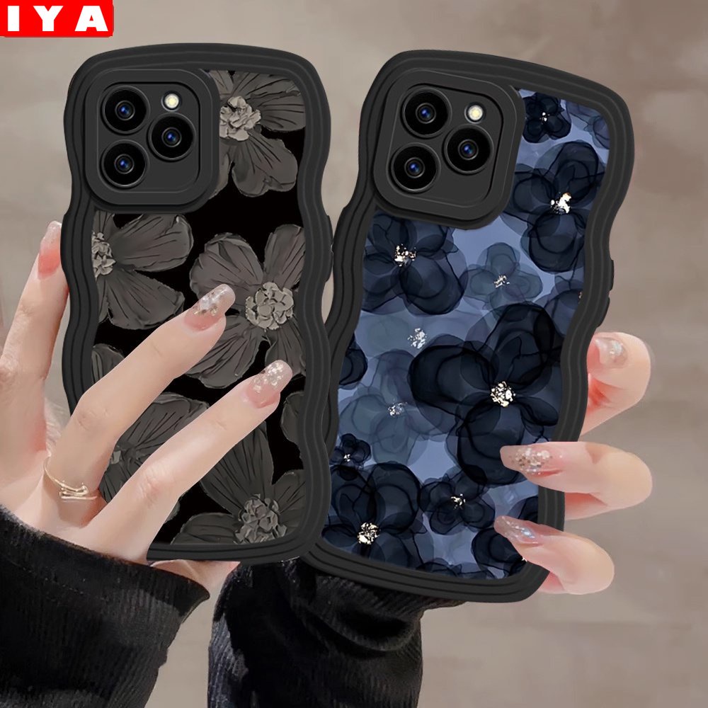 IPHONE Casing Soft Untuk Iphone14 14 Pro MAX IPhone13 Pro MAX 11PRO 11PRO MAX 12 12Pro MAX XR XS Max6 6S 7 8 Plus SE 2020 Lukisan Cat Minyak Bunga Wave Edge TPU Phone Case Cover