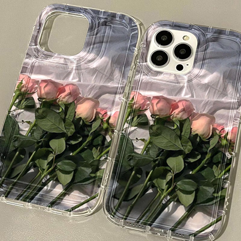 IPHONE Casing Ponsel Fresh Flower Rose Kompatibel Untuk Iphone7Plus8Plus6Plus11 14 13 12 Pro MAX XR X XS MAX SE Airbag Shockproof Cover