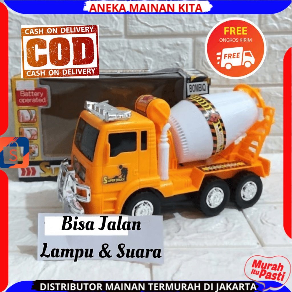 Mainan Mobil Konstruksi Sement  Mixer berlampu dan suara New