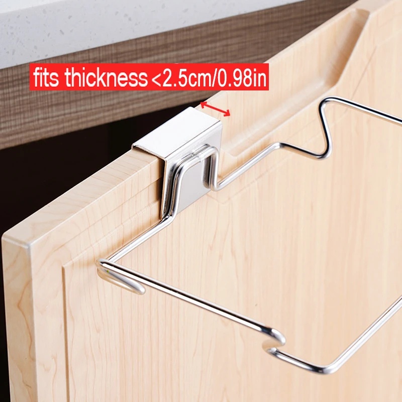 Over Cabinet Trash Bag Holder Laci Tempel Tempat Kantong Sampah Stainless Steel Wadah Sampah Lemari Kain Handuk Rak Gantung Doorback Payung Holder Organizer Dapur