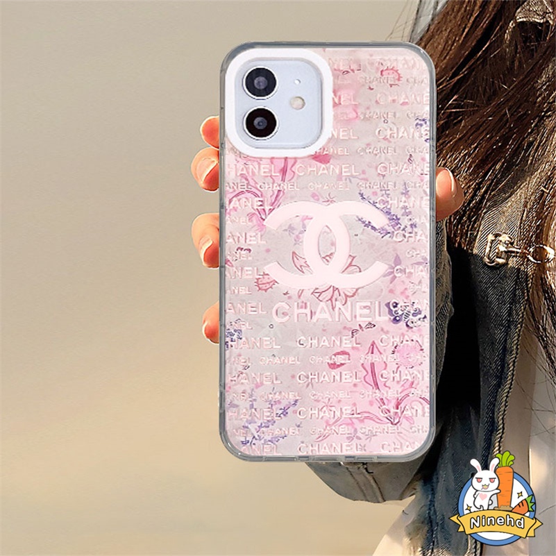 IPHONE Casing Kompatibel Untuk Iphone14 13 12 11 Pro Max X Xr Xs Max8 7 Plus SE 2020 Merek Fashion Pink Laser Double-layer Printed Phone Case Shockproof Silicone Hard Case Cover Pelindung