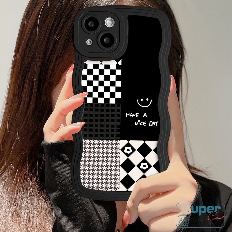 Untuk Infinix Hot 12 11 10 9 Play Smart 6 4 5 Plus Note 12 G96 10 Pro Hot 9 10s 20 12i 10 12 Pro 11s 20s 8 10Lite Wavy Edge Houndstooth Pola Penyambungan Berlian Kisi Smiley Case