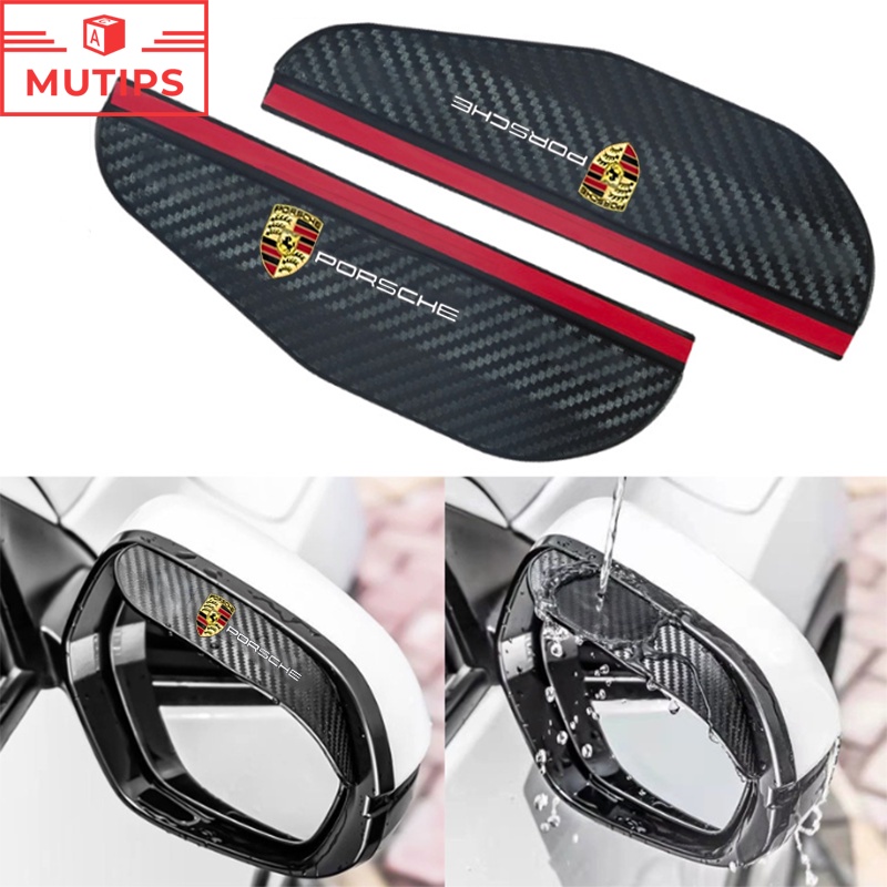 Porsche 2Pcs Spion Mobil Serat Karbon Visor Hujan Pelindung Alis Cover Stiker Untuk Macan Panamera Rawit911 718 Taycan