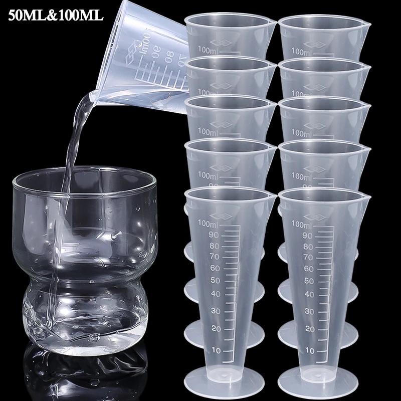 50/100ml Gelas Ukur Segitiga Transparan Bening Plastik Graduated Triangle Scale Cup Medis Profesional Kimia Alat Laboratorium Bartender Baking Untuk Aksesoris Dapur