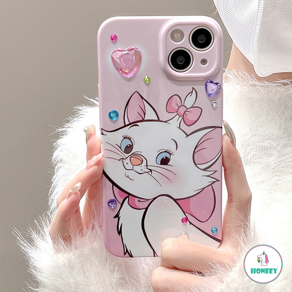 Casing Ponsel Kucing Maria Kartun Lucu Kompatibel Untuk iPhone XR X XS 11 12 13 14 Pro Max 7 8Plus Dengan Berlian Warna-Warni Shockproof Tipis Hard Shell