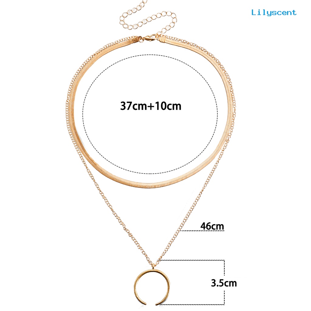 [LS]Wanita Kalung Liontin Sabit Lapisan Ganda Keren Bergaya Snack Rantai Adjustable Alloy Kalung Aksesori Fashion