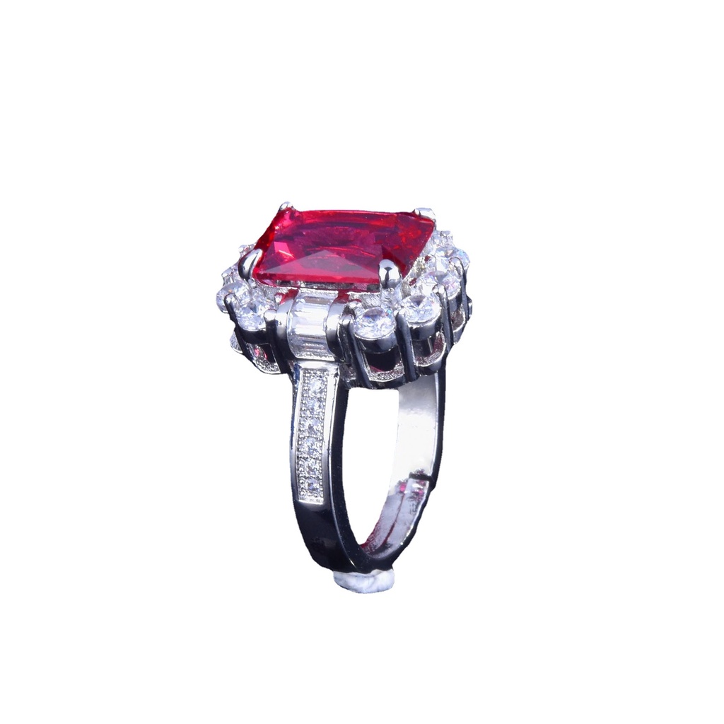 Goldkingdom Aksesoris Perhiasan Fashion Ready Stock Ruby Princess Square Diamond Ring Mewah Pertunangan Fancy Color Diamond Ring