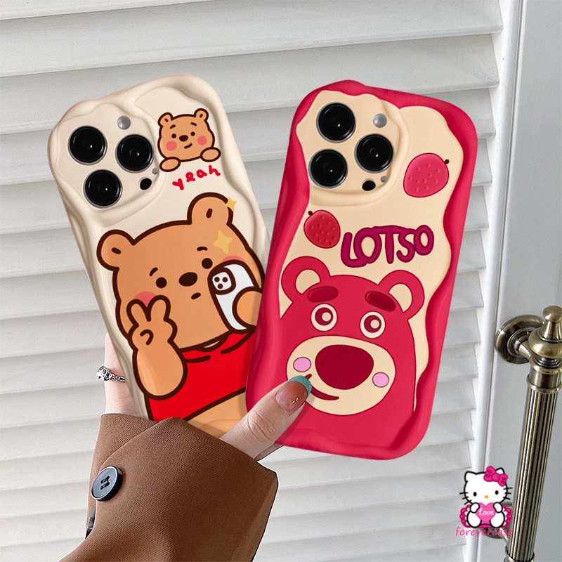 Casing Kartun Bear Manyo Winnie The Pooh Untuk Samsung A12 A23 A11 A04s A14 A24 A30 A51 A20 A30s A32 A52 A10s A03s A20s A02s A13 A04 A50 A03 A21s 3D Wavy Curved Edge Glossy Soft Cover