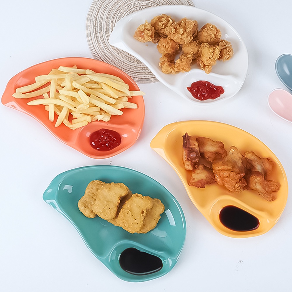 Multi-spesifikasi Snack Dumpling French Fries Dipping Sauce Platter Berbentuk Mangga Bumbu Piring Rumah Tangga Dapur Sarapan Snack Dip Tray Jerami Gandum Serat Mangkuk Alat Peralatan Makan