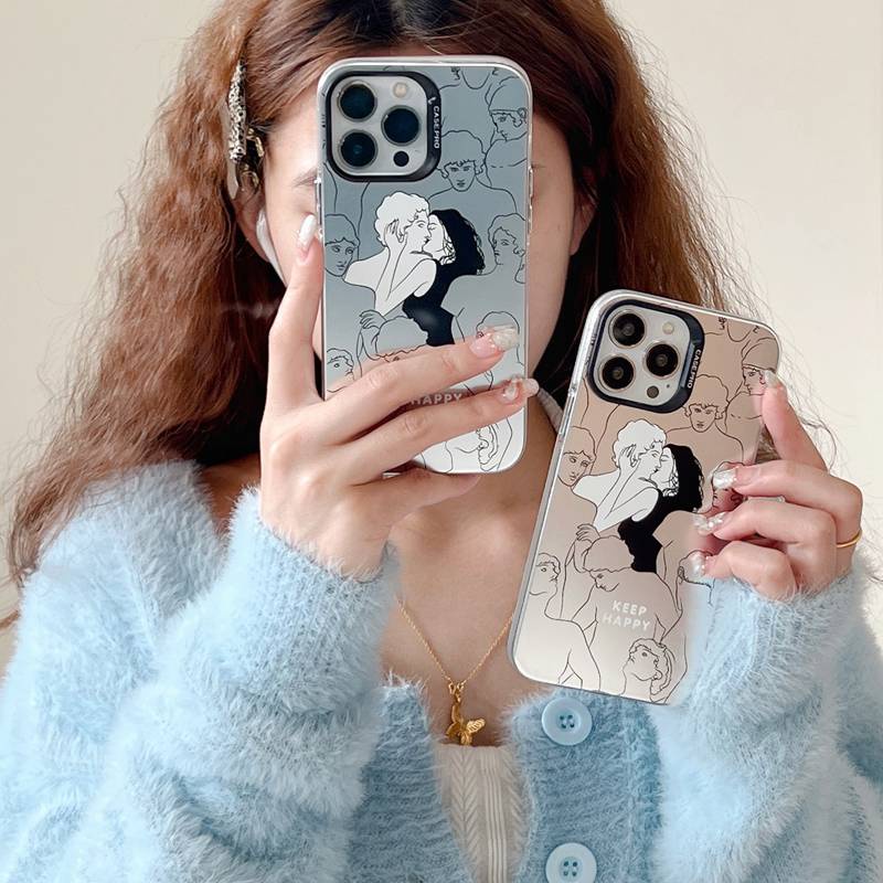 Couple！Kiss Lover Soft Case HP iP iPhone 14 13 12 Pro Max 11 Matte Silver Keep Happy FTD Casing Apple