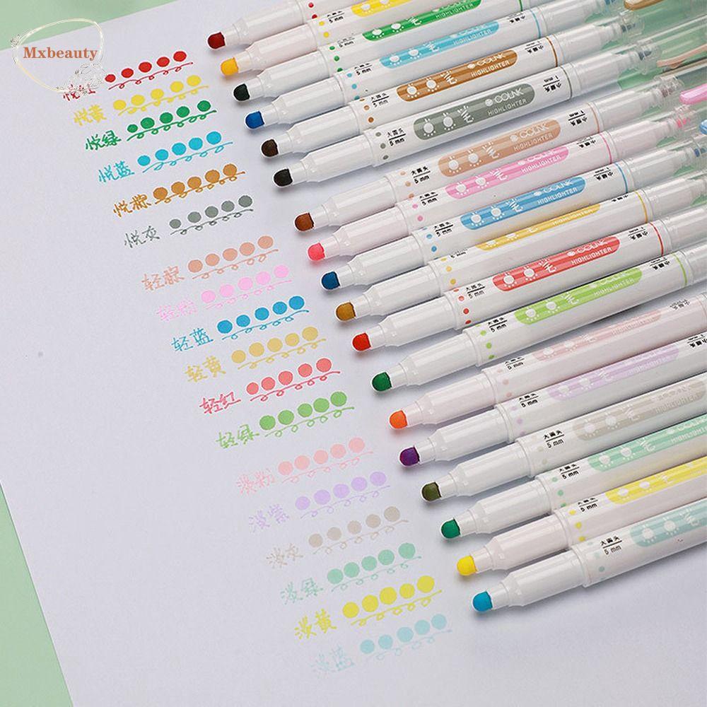 Mxbeauty Pulpen Stabilo 6Pcs/Set Perlengkapan Menulis Lukisan Berkepala Ganda Gaya Jepang Garis Tip Marker Pen Set Untuk Akun Manual Midliner Color Fluorescent Pens