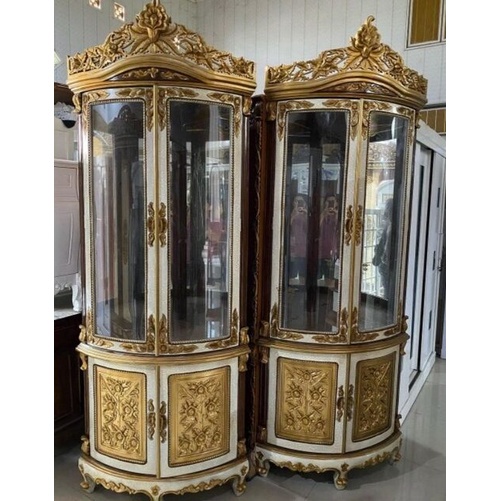 lemari sudut hias pajangan pintu 2 kayu jati furniture jepara