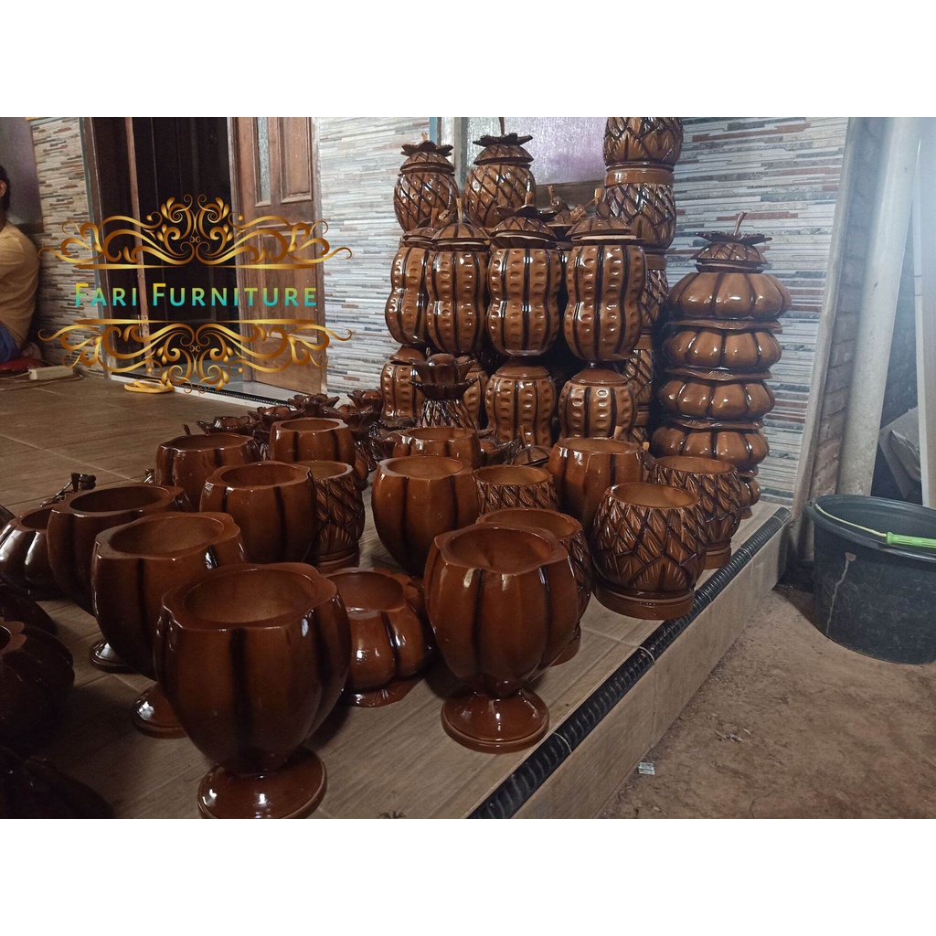 Toples Kayu Jati Model Buah Nanas/Labu/Kacang/jagung/blimbing/apel/nangka Furniture Jepara