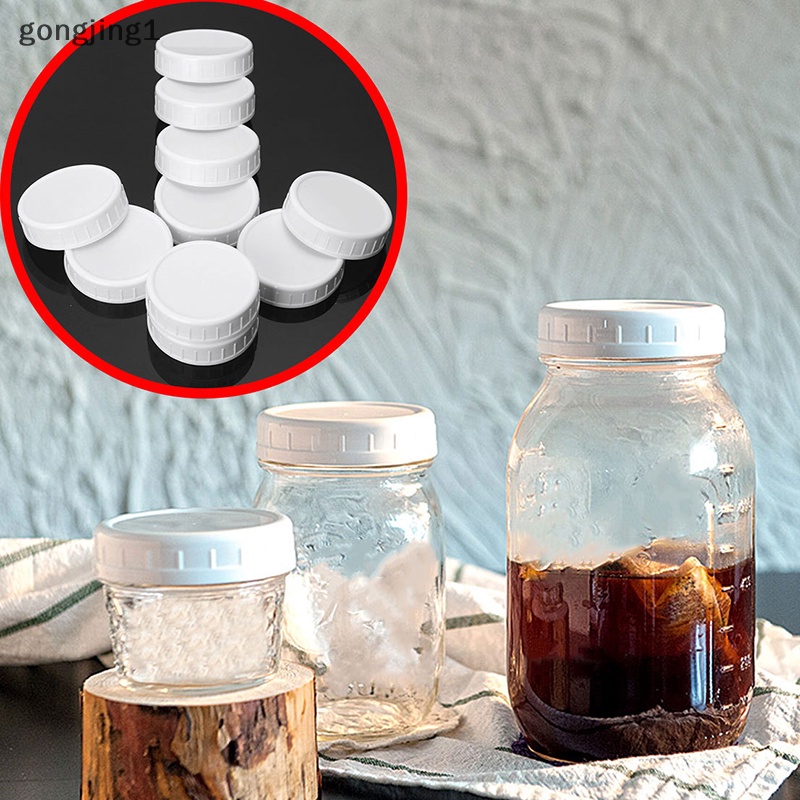 Ggg 10pc Putih Mason Canning Drinking Jars Lid 70mm/86mm Diameter Dalam Tutup Plastik Tutup Pita Tidak Garis Tutup Penyimpanan Pengganti ID