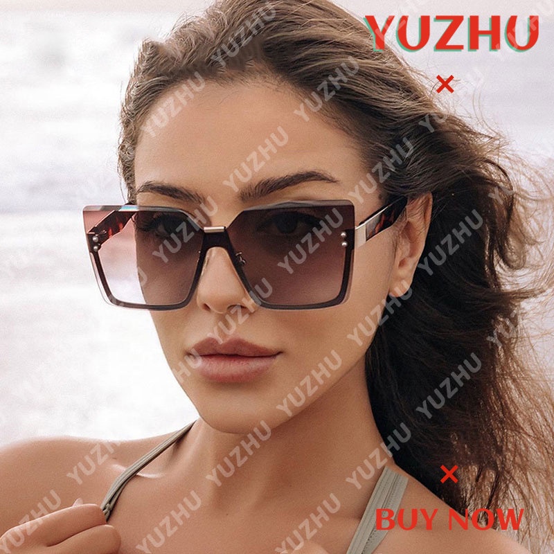 (YUZHU) Ins Style Oversized Half Frame Sunglasses New Fashion Gradient Shade Sunglasses Untuk Wanita