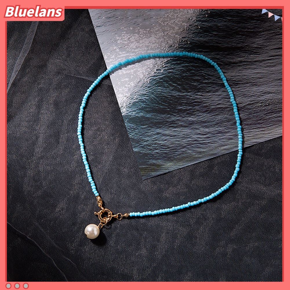 [BLS] Bohemian Wanita Mutiara Imitasi Liontin Manik-Manik Kalung Musim Panas Pantai Perhiasan Hadiah