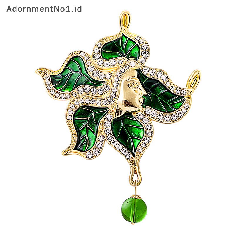 [AdornmentNo1] Fashion Vintage Daun Dewa Bros Untuk Wanita Unisex Kecantikan Hijau Enamel Berlian Imitasi Tanaman Korsase Pesta Kantor Bros Pin Hadiah [ID]