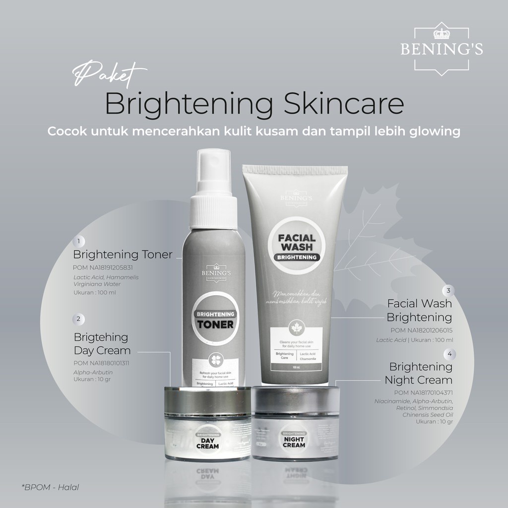 Beauty Loca - Benings Skincare Paket Brightening by Dr. Oky Pratama (Benings Clinic) Paket Pencerah dan Glowing Bening Skincare