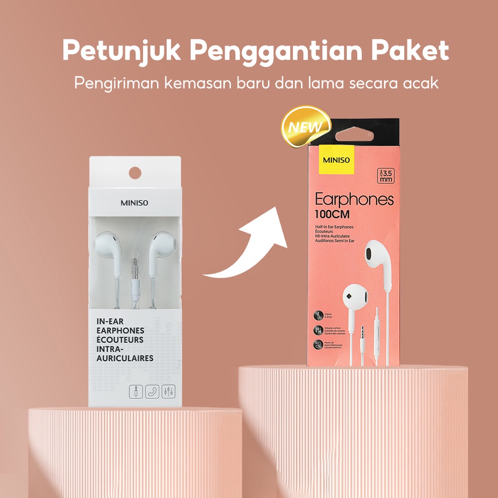 Miniso Earphone in Ear Earbuds Silikon Kabel Noise Cancelling Awet Headset Universal,Kemasan Baru Dan Lama Dikirim Secara Acak