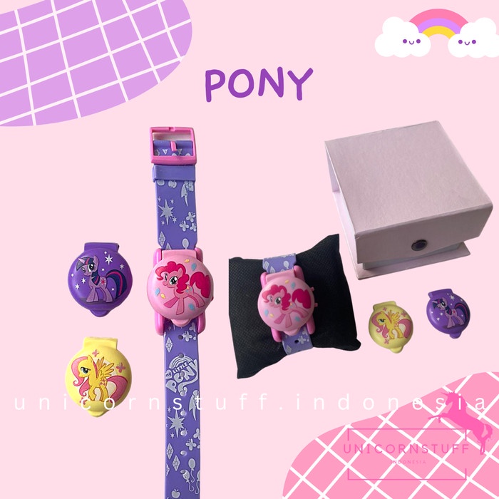 Jam Tangan Anak Motif Unicorn Pony Cewek 3in1 Model Dapat Diganti