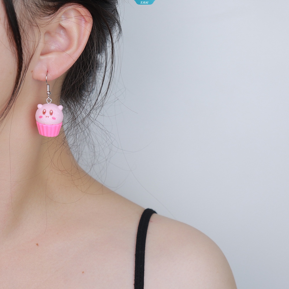 1pasang Fashion Kreatif Makanan Bermain Kirby Cupcake Besar Jelly Anting Lucu Kepribadian Menyenangkan Niche Earring Girl [ZK]