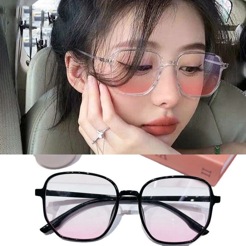 [Hot Sale] Resin Dekorasi Kacamata Blush Tren Polos Makeup Anti-Cahaya Biru Oversized Bening Pria Gradual Pink Bubuk Flat Glasse Wanita Ultralight Ringan Fashion