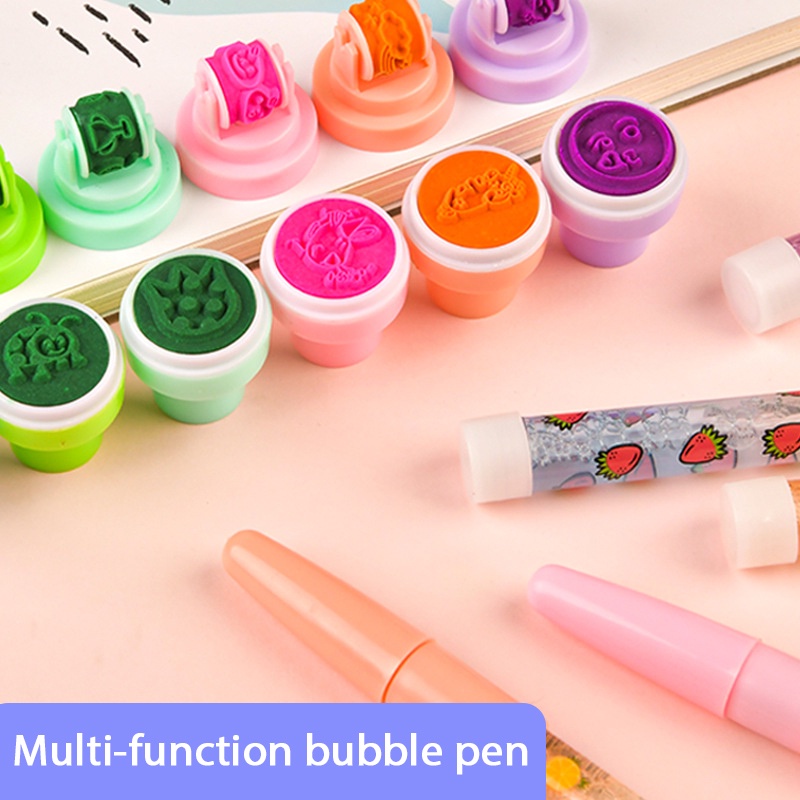 

Pena Gelembung Multi-fungsi 5-in-1 Segel Rol Cahaya Segel Anak-Anak Pena Bolpoin Kreatif Ajaib-G