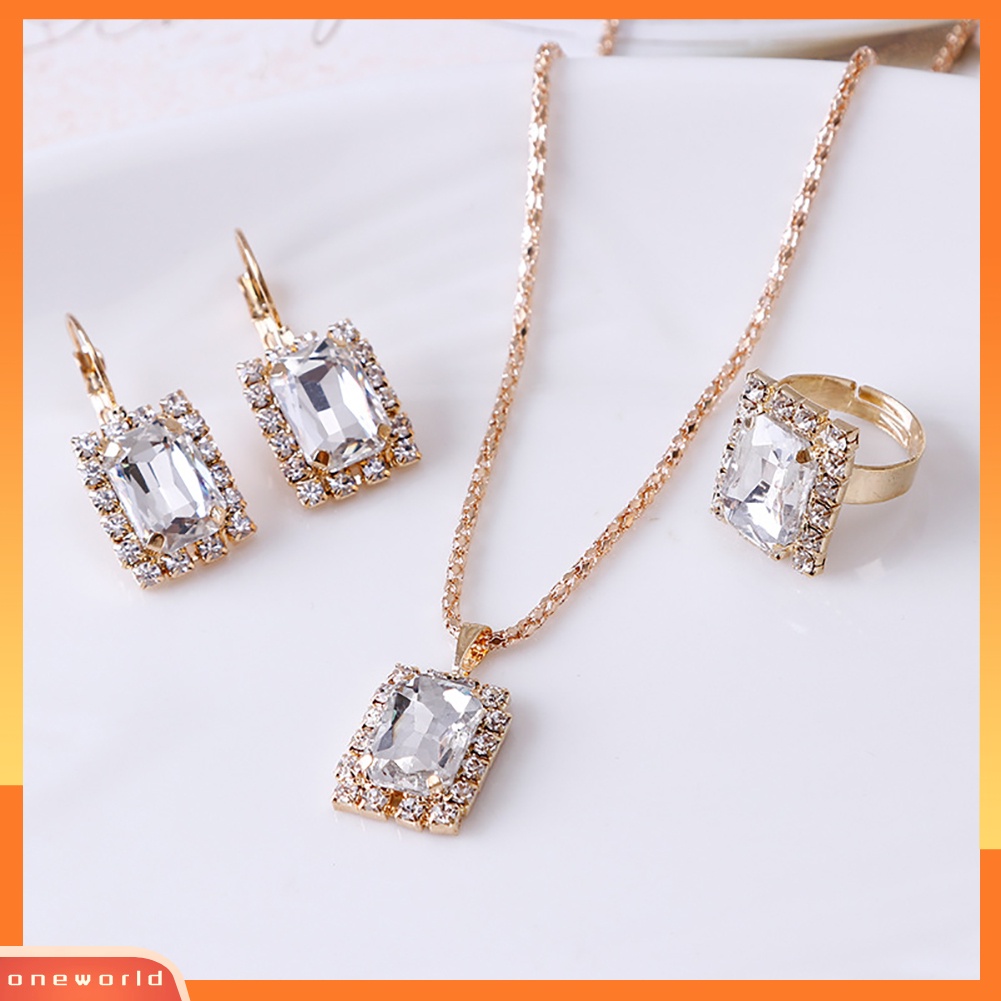 [ONE] Set Perhiasan Fashion Wanita Perjamuan Pesta Pernikahan Kalung Anting Cincin Jari