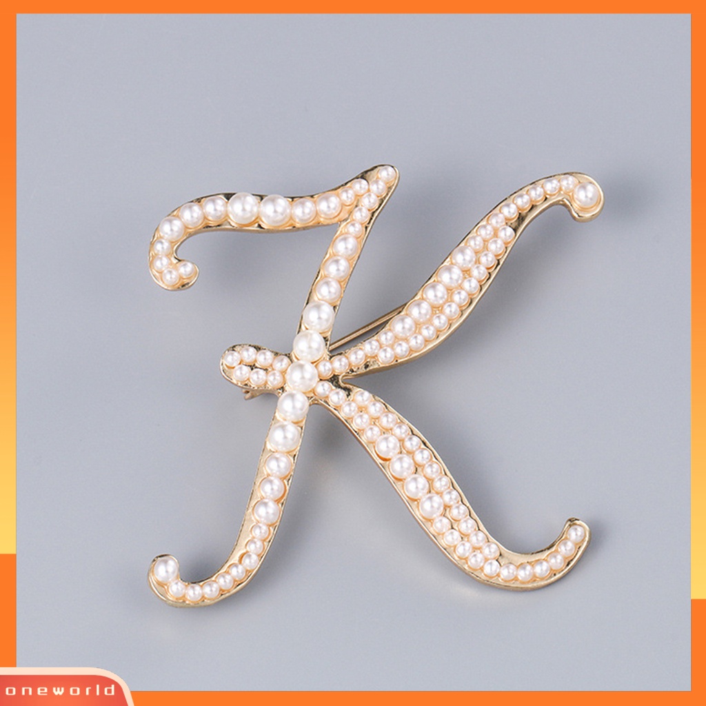 [ONE] Korea Style Bros Pin Huruf Mutiara Imitasi Wanita Electroplating Sweater Suit Brooch Perhiasan Aksesoris